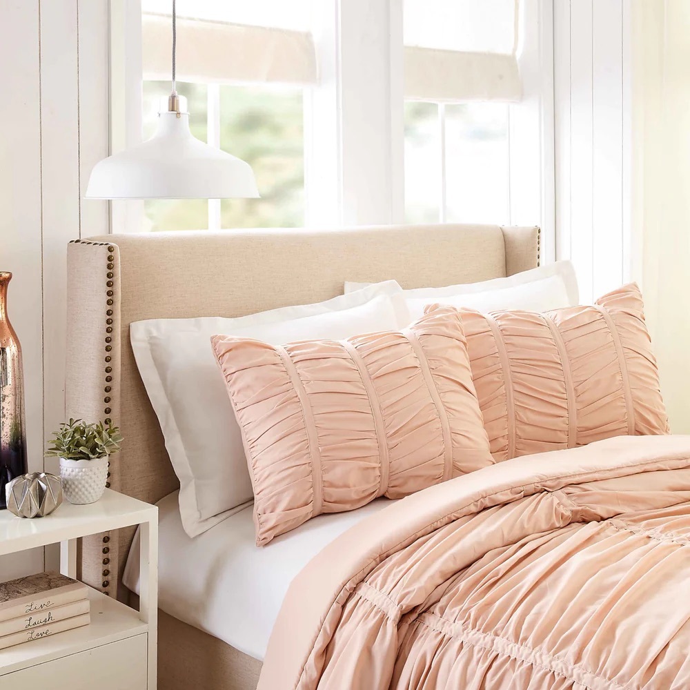 DORMIFY RUCHED COMFORTER AND SHAM SET - PEACH - Picture 5 of 5